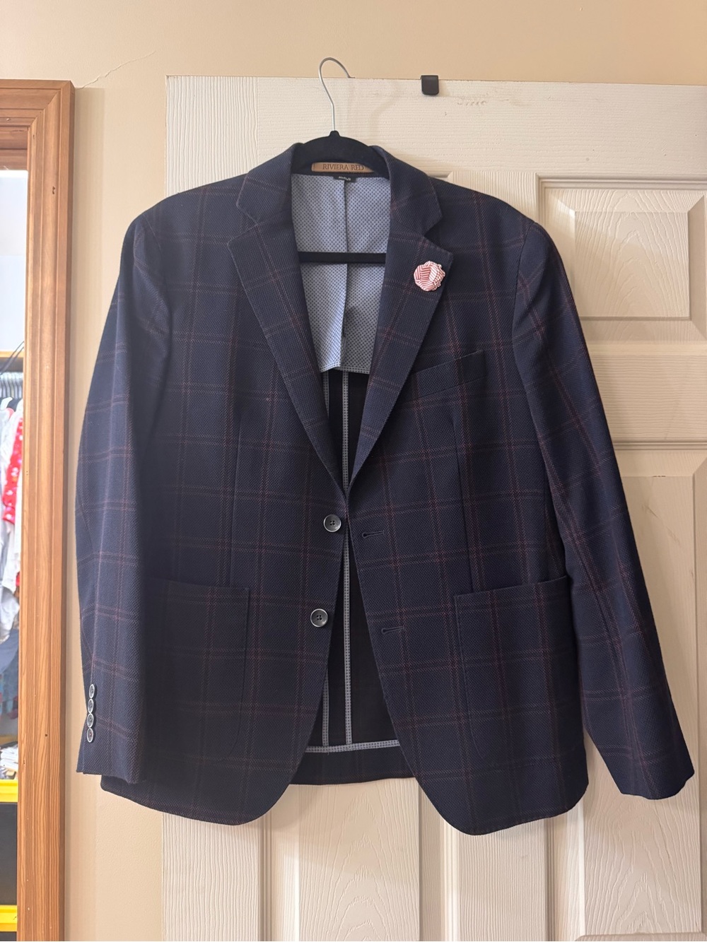 Men's Navy Windowpane Sport Coat - Tailored Two-Button Blazer